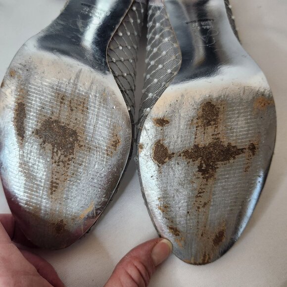Adrianna Papell Silver Mesh Peep-Toe Heels with Rhinestones Size 8.5 - Picture 9 of 13